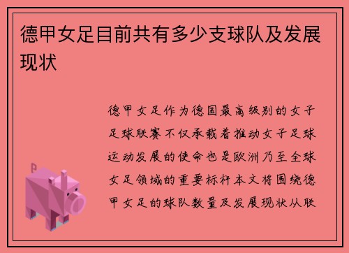 德甲女足目前共有多少支球队及发展现状